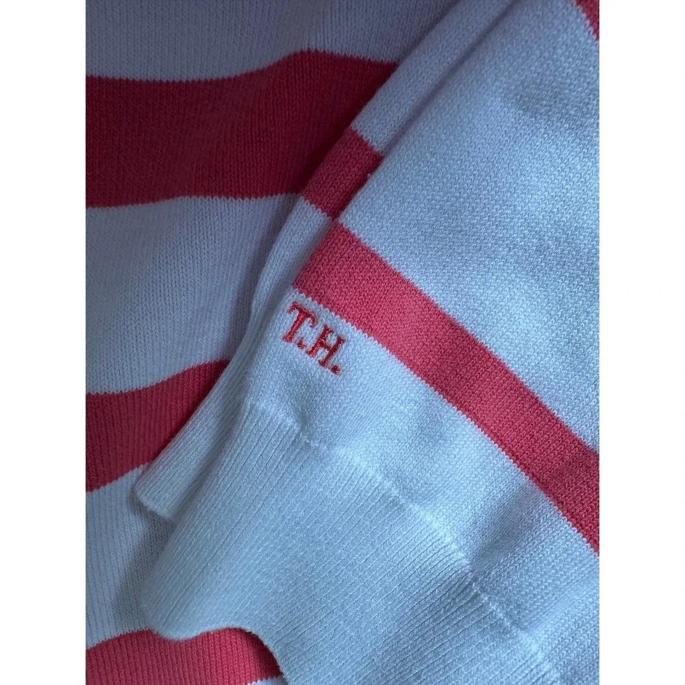 Tommy Hilfiger Womens Striped Sweater Size M Coral White Preppy Coastal Vintage